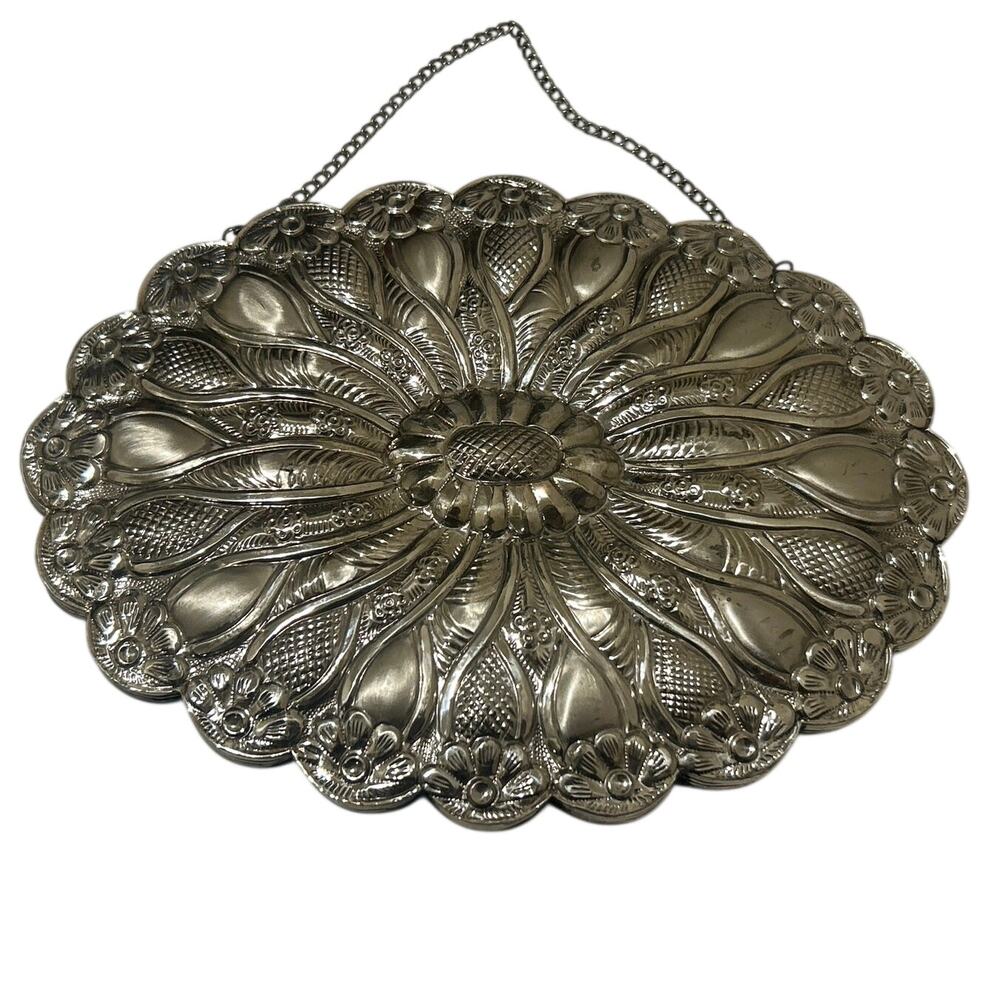 Bedo 900 Coin Silver Turkish Wedding Oval Hanging Mirror Embossed Art Deco